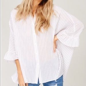 Striped Button Down Ruffle Sleeve Blouse